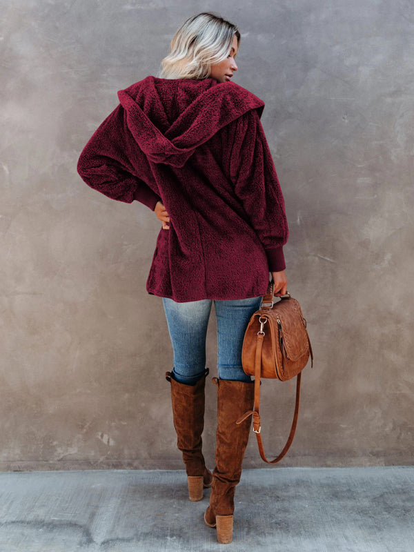 Women’s Open Front Sherpa Hoodie With Side Pockets