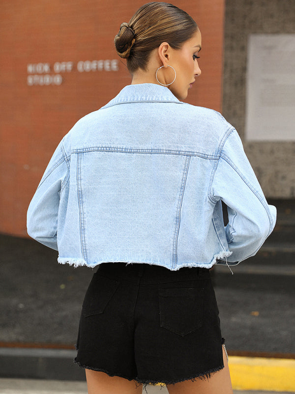 Womens’ Spread Collar Crop Denim Jacket