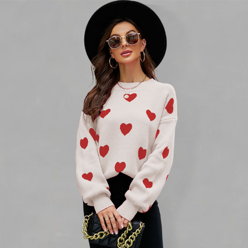 Valentine's Day Heart Pullover Women's Knit Loose Sweater