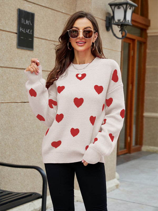 Valentine's Day Heart Pullover Women's Knit Loose Sweater