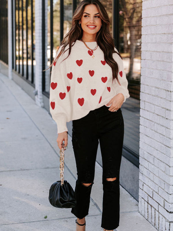 Valentine's Day Heart Pullover Women's Knit Loose Sweater