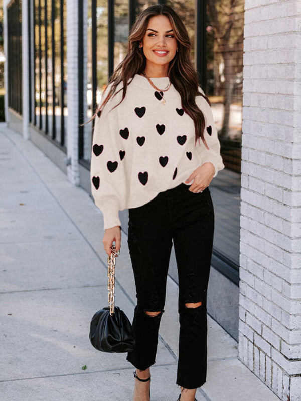 Valentine's Day Heart Pullover Women's Knit Loose Sweater