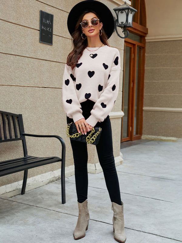 Valentine's Day Heart Pullover Women's Knit Loose Sweater