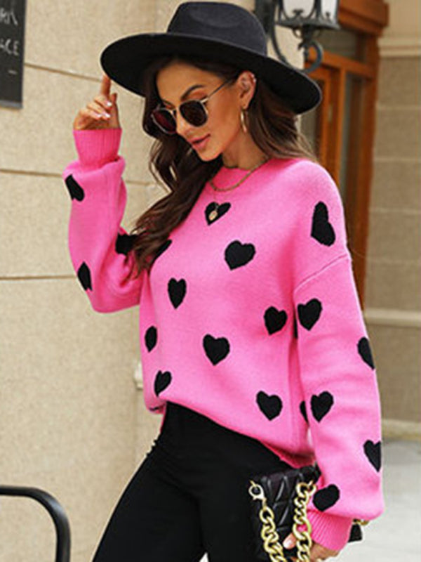 Valentine's Day Heart Pullover Women's Knit Loose Sweater
