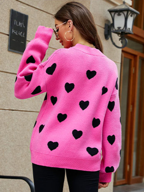 Valentine's Day Heart Pullover Women's Knit Loose Sweater