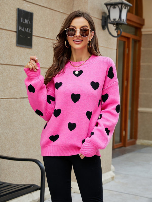 Valentine's Day Heart Pullover Women's Knit Loose Sweater