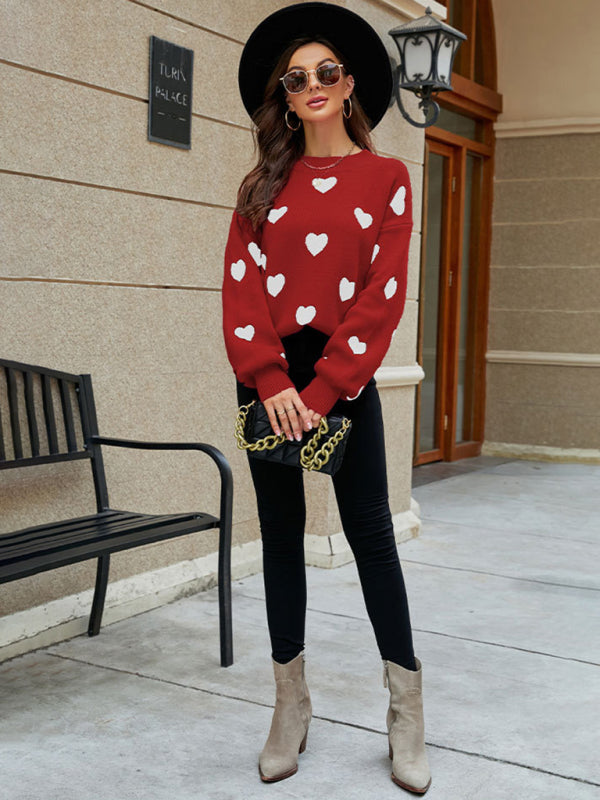 Valentine's Day Heart Pullover Women's Knit Loose Sweater