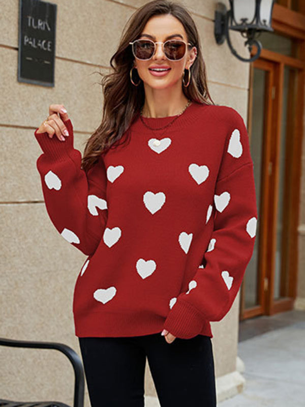 Valentine's Day Heart Pullover Women's Knit Loose Sweater