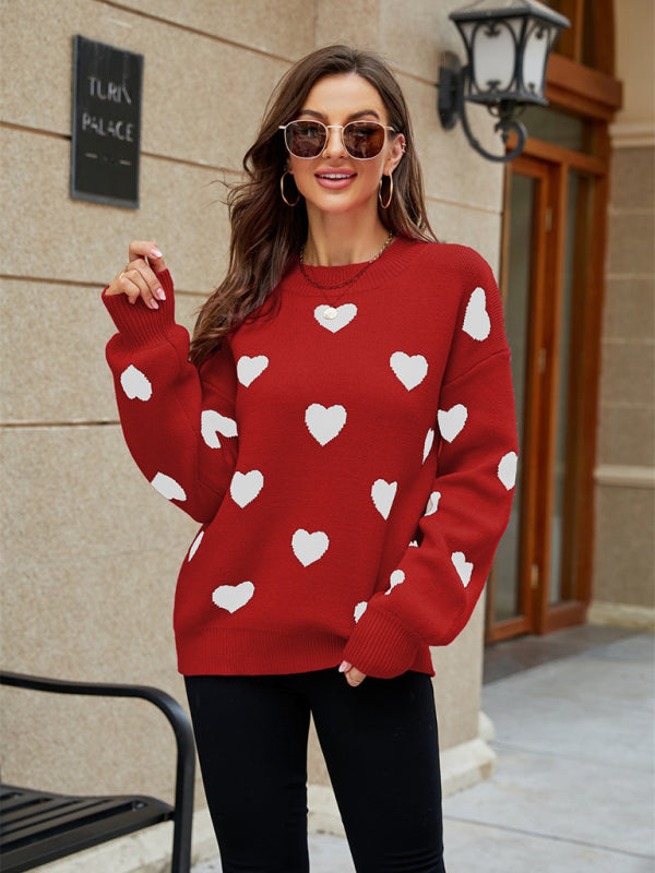 Valentine's Day Heart Pullover Women's Knit Loose Sweater