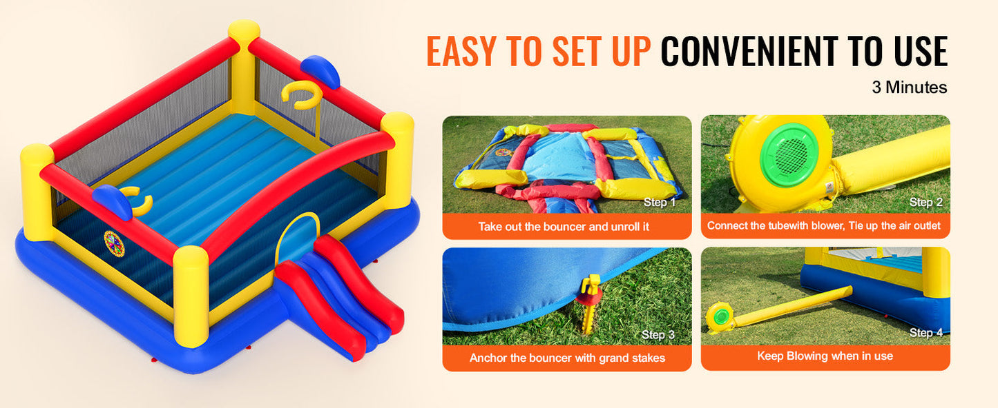 VEVOR Inflatable Bounce House Outdoor High Quality Playhouse Trampoline Jumping Bouncer with Blower Slide and Storage Bag Castle