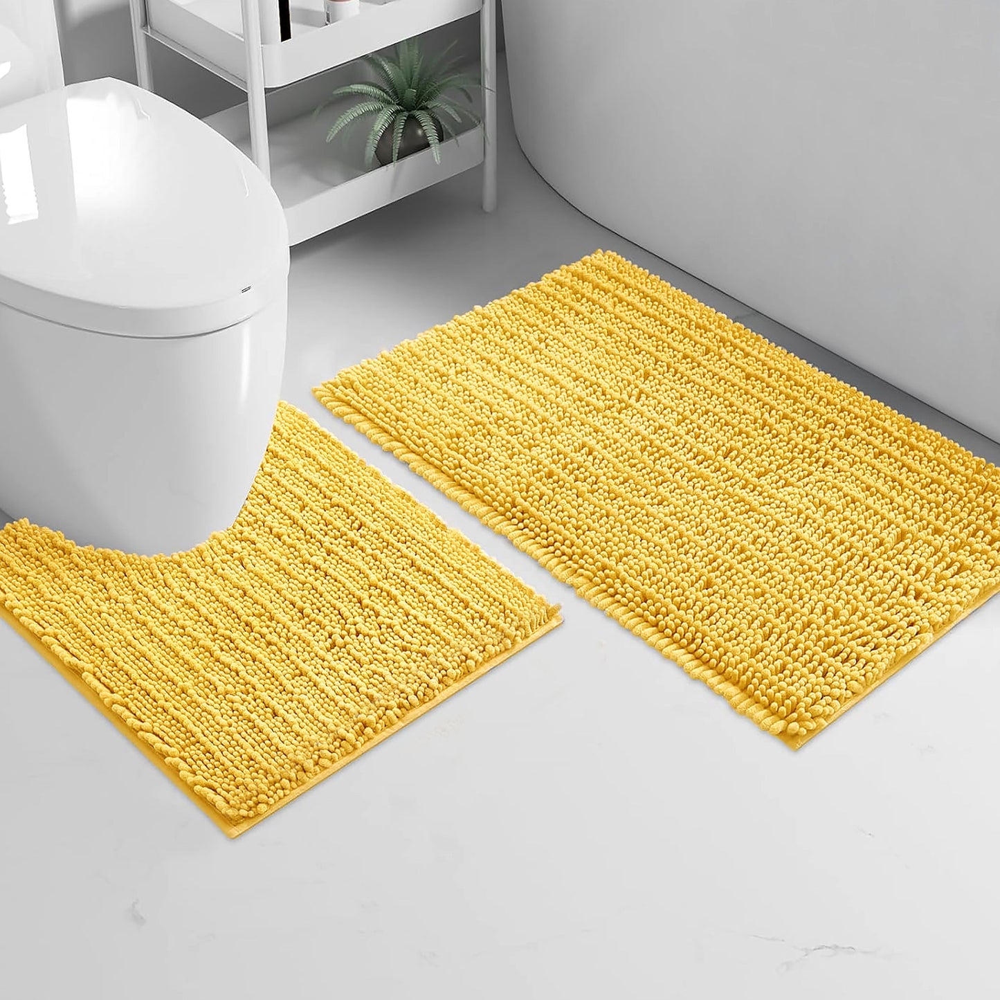 2 Piece Set Lemon Soft Cozy Plush Chenille Bath Mat Bathroom Rug