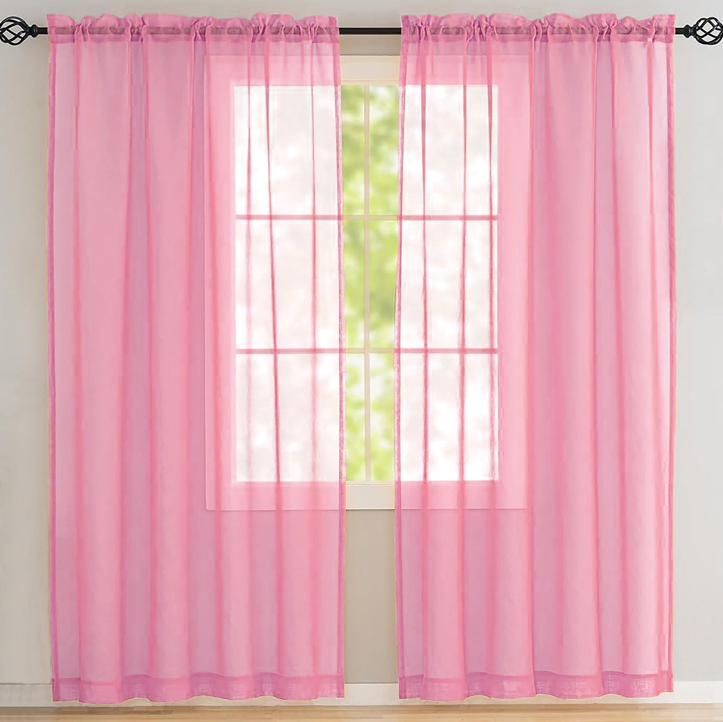 63" Inches Long -  Light Pink Sheer Window Rod Pocket Curtain Set (2 Panels)