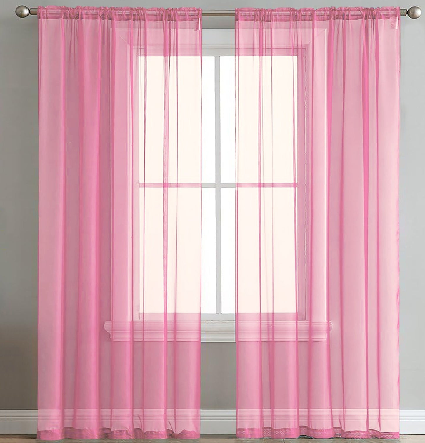 63" Inches Long -  Light Pink Sheer Window Rod Pocket Curtain Set (2 Panels)