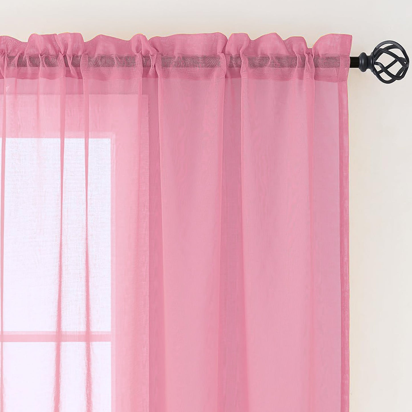 63" Inches Long -  Light Pink Sheer Window Rod Pocket Curtain Set (2 Panels)