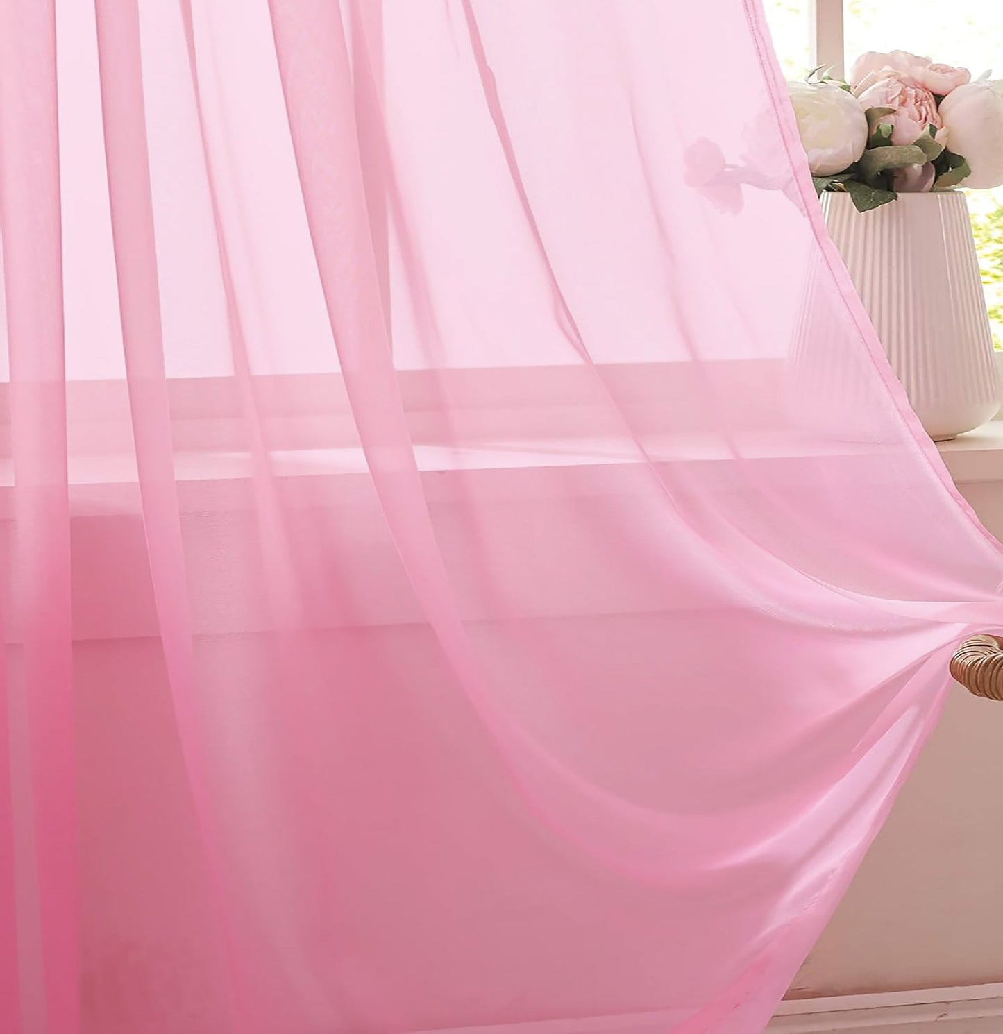 63" Inches Long -  Light Pink Sheer Window Rod Pocket Curtain Set (2 Panels)