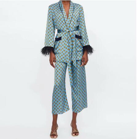 EtherealBe Vintage feather sleeve kimono set - Silk Belted