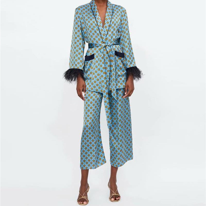 EtherealBe Vintage feather sleeve kimono set - Silk Belted