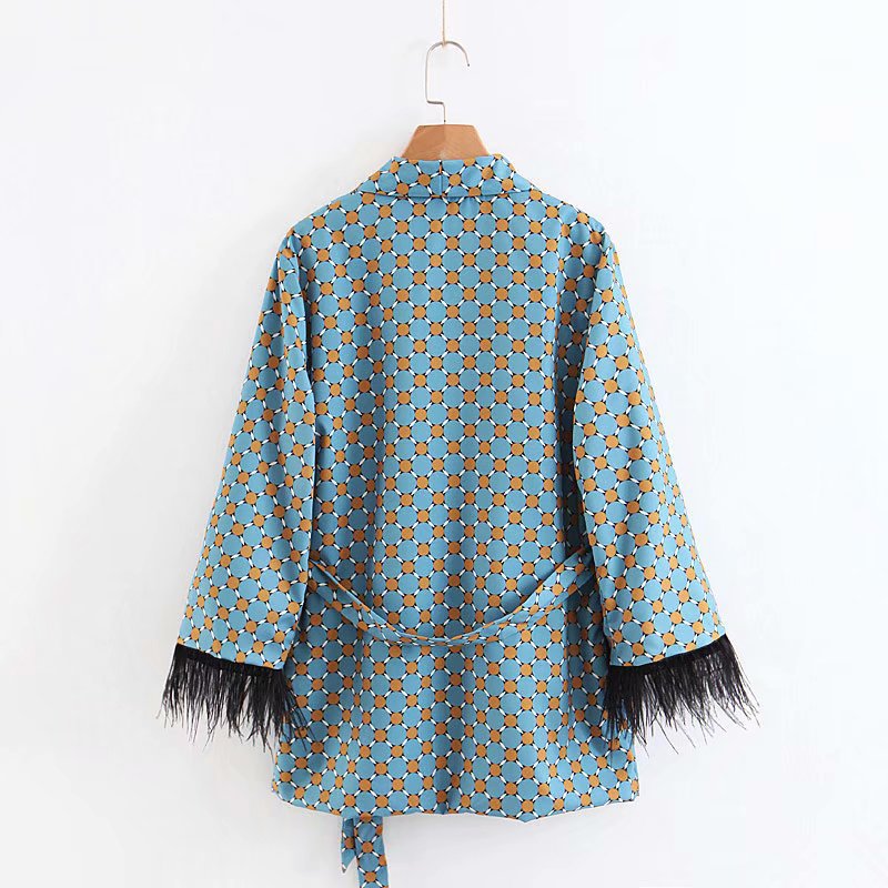 EtherealBe Vintage feather sleeve kimono set - Silk Belted