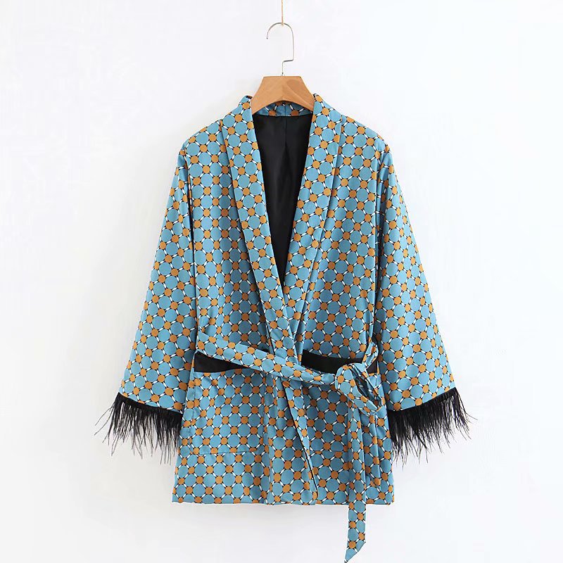 EtherealBe Vintage feather sleeve kimono set - Silk Belted