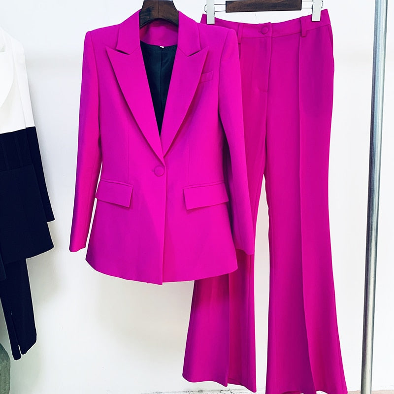 EtherealBe Yellow flare pants blazer set for women Tailored
