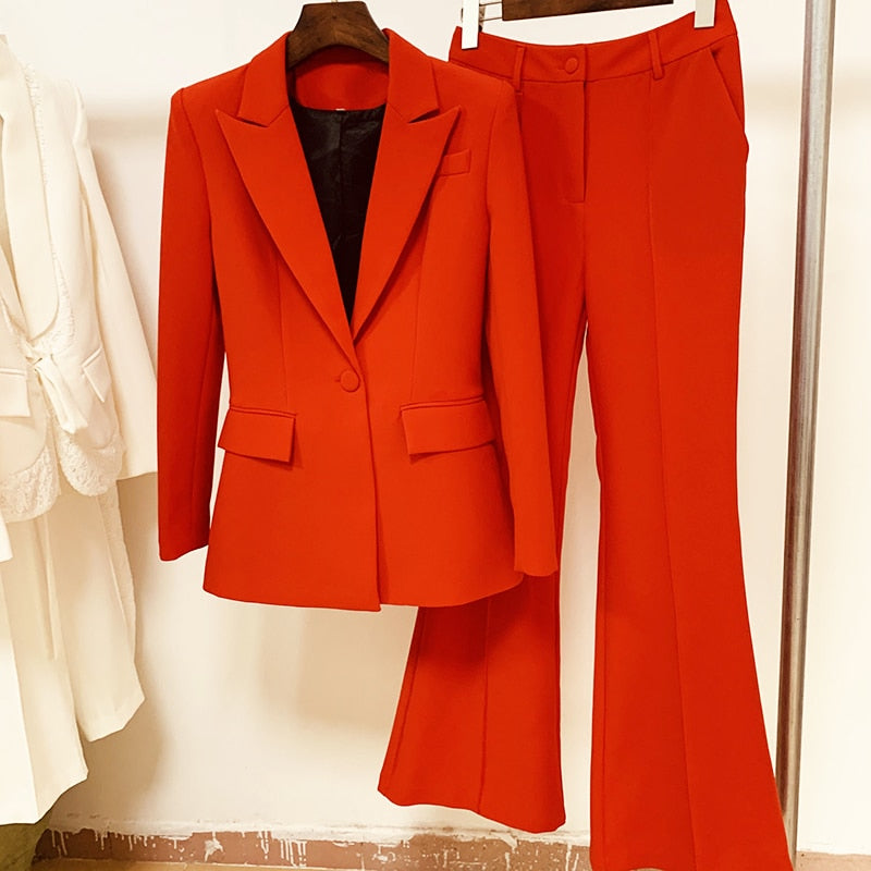 EtherealBe Yellow flare pants blazer set for women Tailored