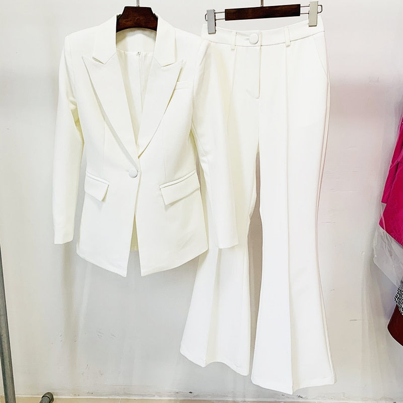 EtherealBe Yellow flare pants blazer set for women Tailored