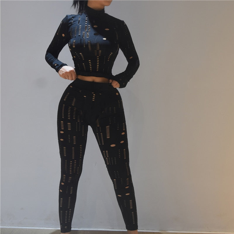 EtherealBe Women's Biker Style Two Piece Set Black Cutout