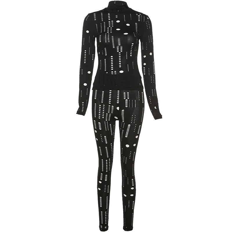 EtherealBe Women's Biker Style Two Piece Set Black Cutout