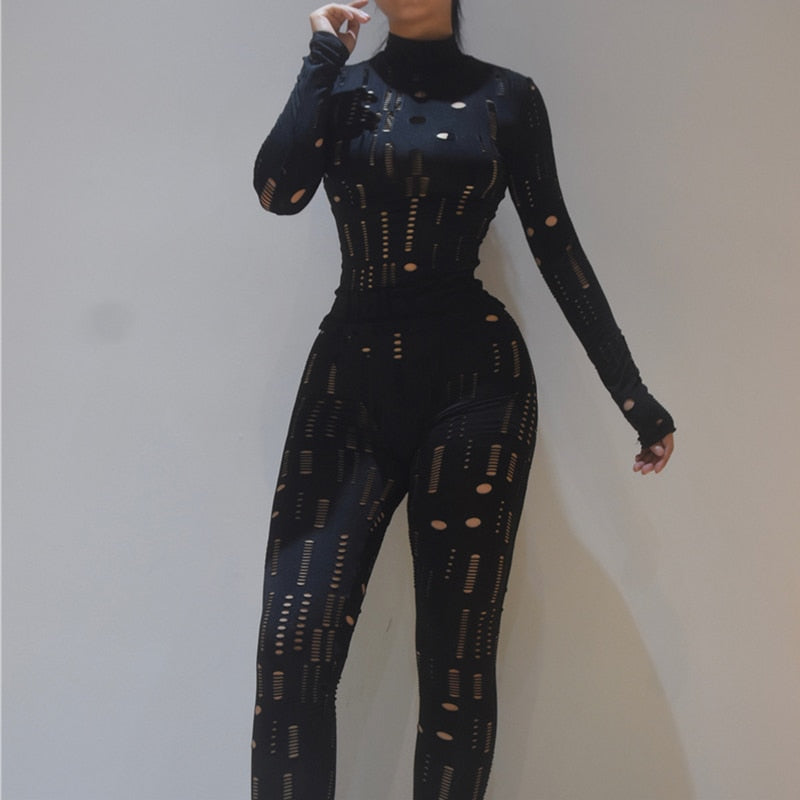 EtherealBe Women's Biker Style Two Piece Set Black Cutout