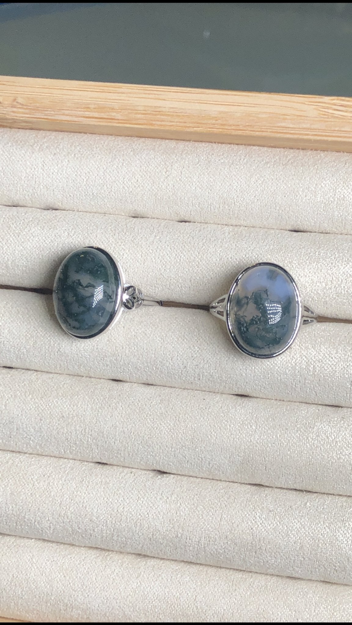 Moss Agate Ring – Stainless Steel, Adjustable, Earthy Blues & Greens