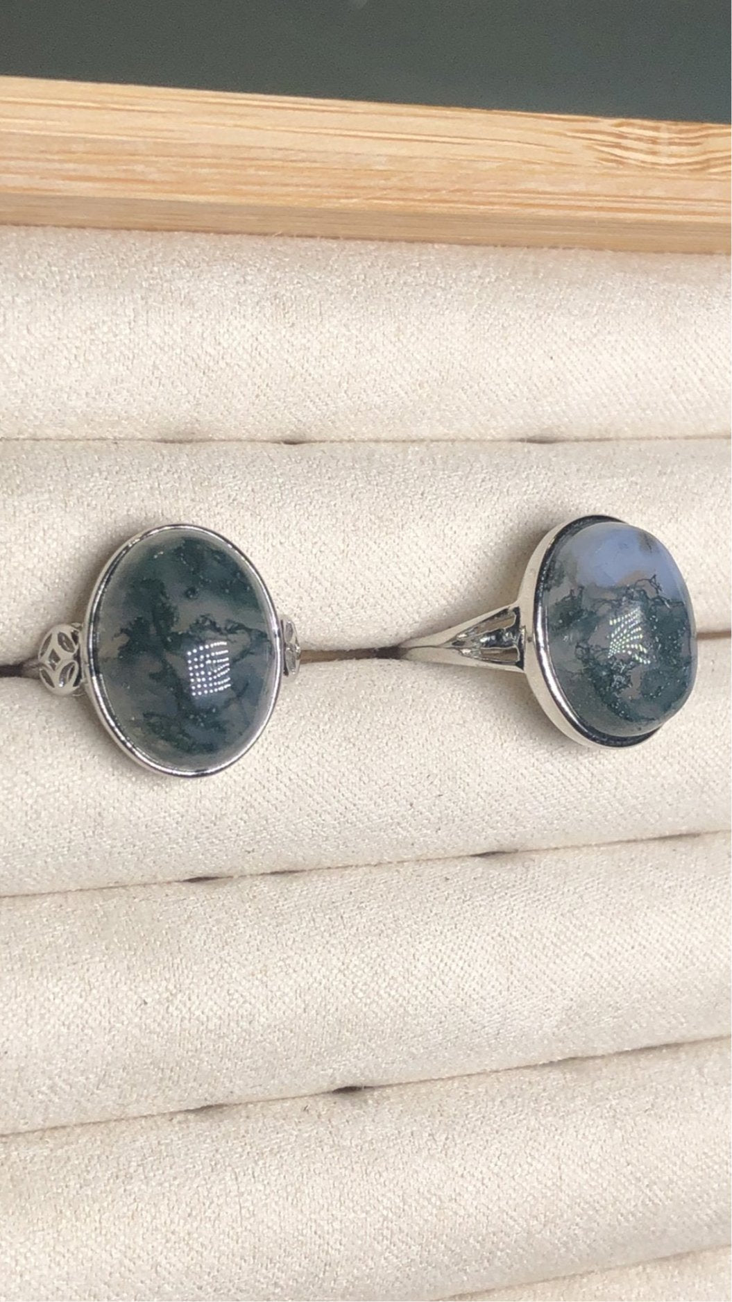 Moss Agate Ring – Stainless Steel, Adjustable, Earthy Blues & Greens