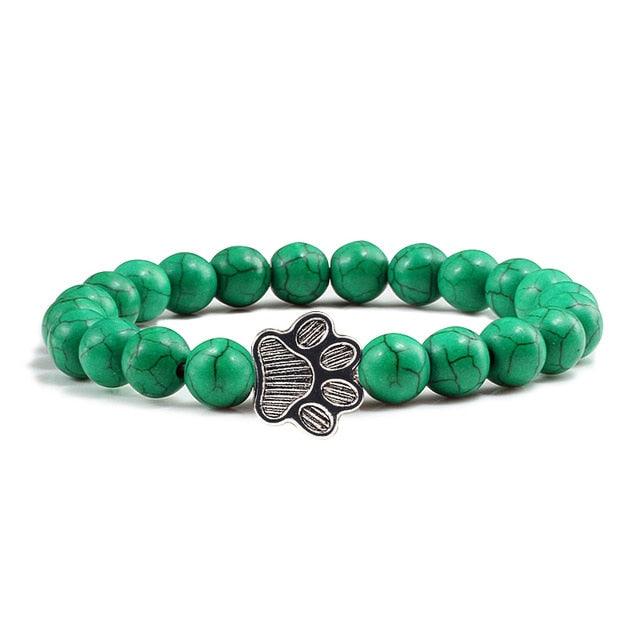 Natural Matte Black Lava Volcanic Stone Paw Print Charm Bracelet Pet Memorial Cat Dog Lovers Jewelry Bracelets For Women Men Stress Relief Yoga Bracelet Mood Bracelet Gifts For Women And Girls