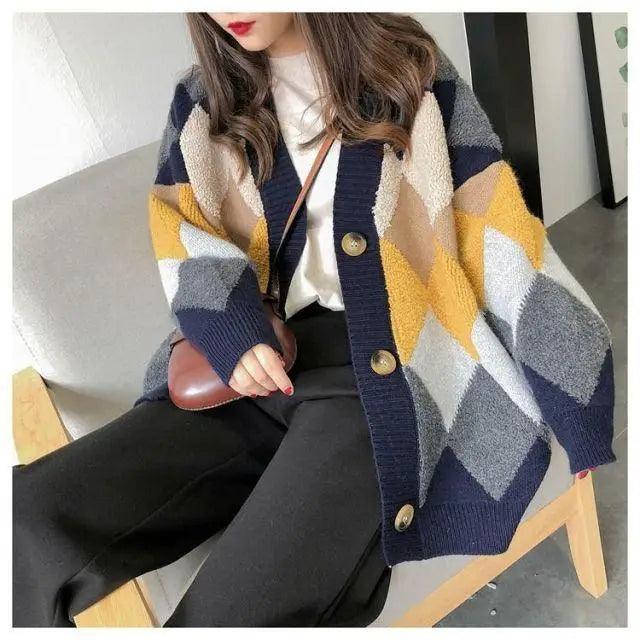 New Casual Cardigan sweater Spring And Autumn Lazy Style Knit Cardigan Women's Mid-Length Net Red Cardigan jacket