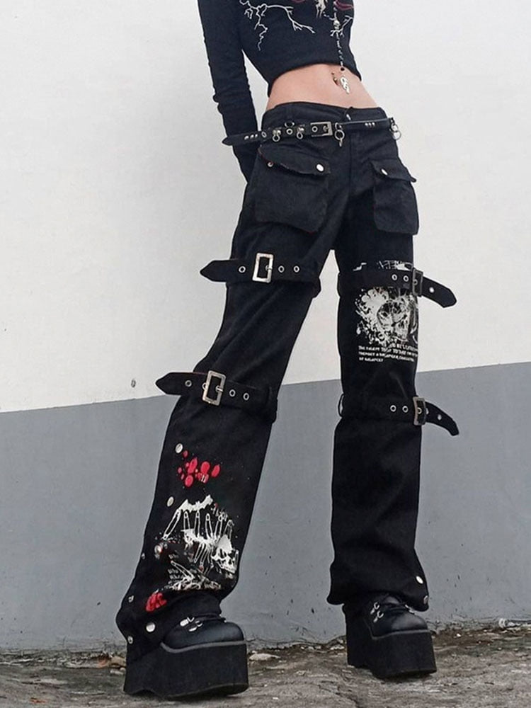 EtherealBe buckle eyelet pocket goth pants - adjustable fit