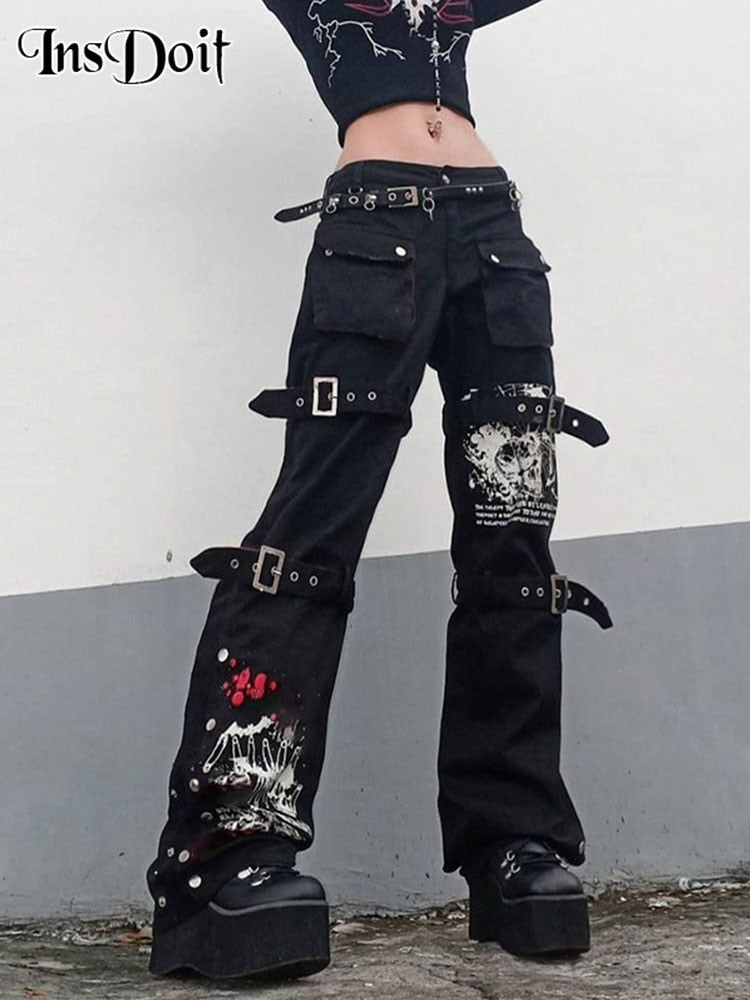 EtherealBe buckle eyelet pocket goth pants - adjustable fit