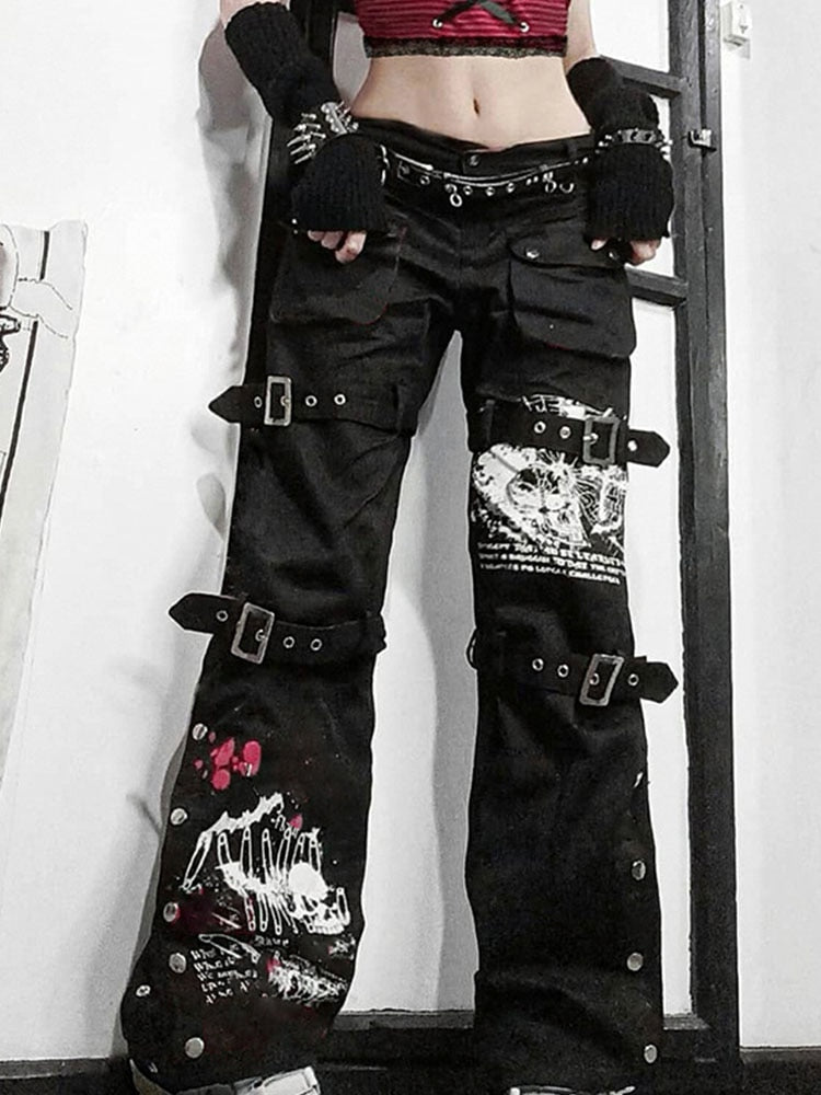 EtherealBe buckle eyelet pocket goth pants - adjustable fit