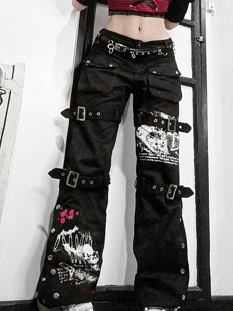 EtherealBe buckle eyelet pocket goth pants - adjustable fit
