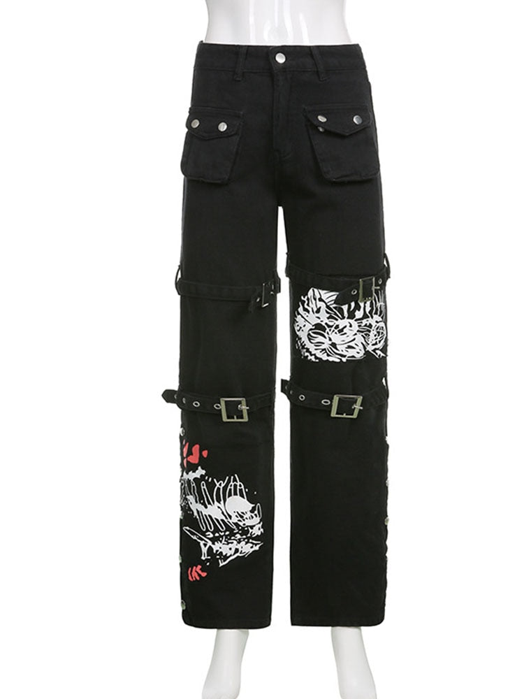 EtherealBe buckle eyelet pocket goth pants - adjustable fit