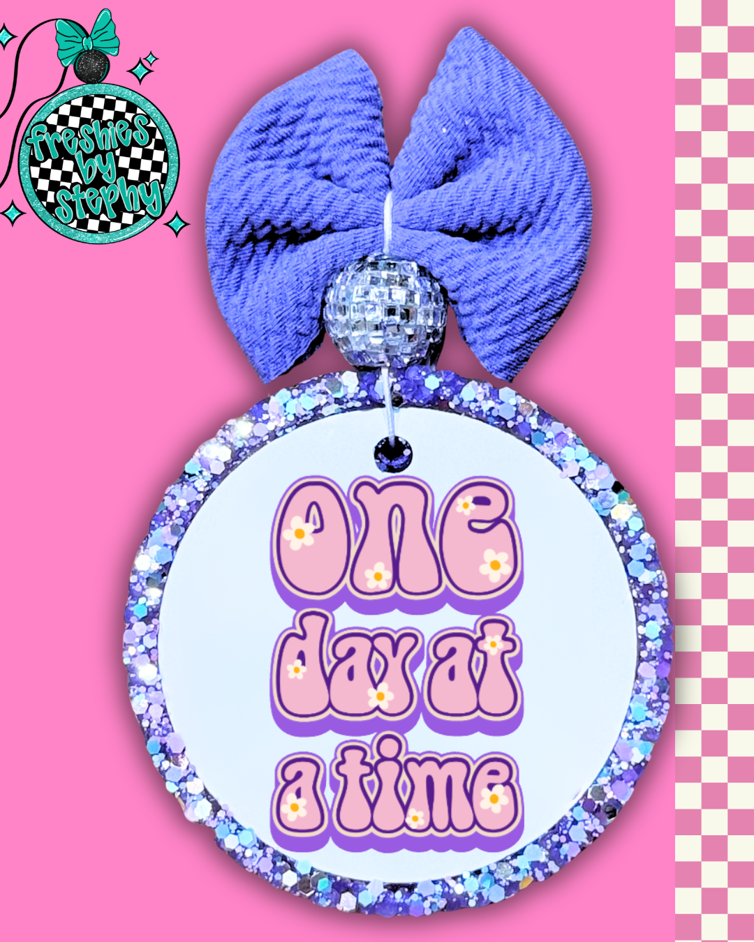 One Day at a Time Christian Freshie – Retro Floral Faith Car Air Freshener
