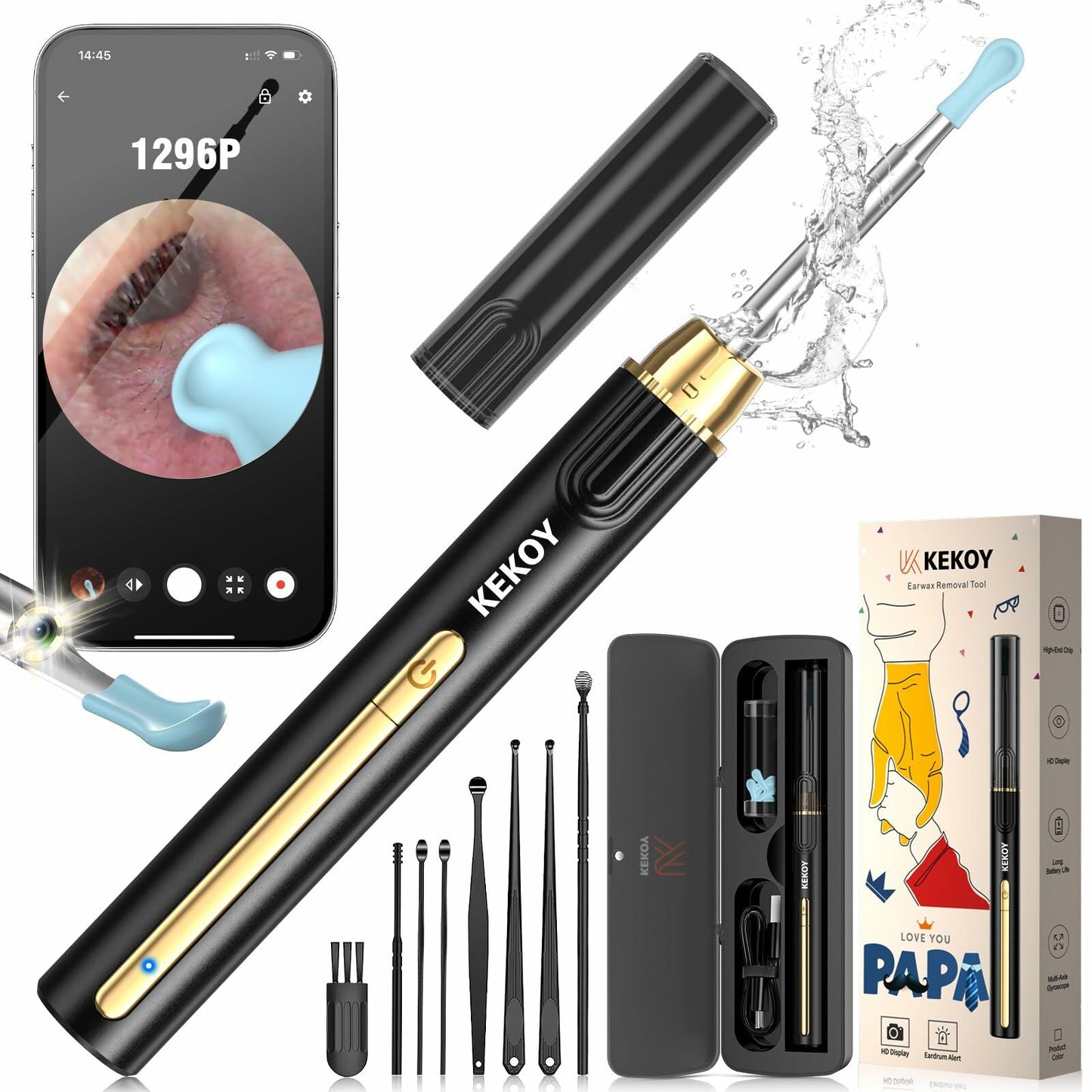 P8 Ear Cleaner Camera 1296P HD WiFi Otoscope Light Gold New