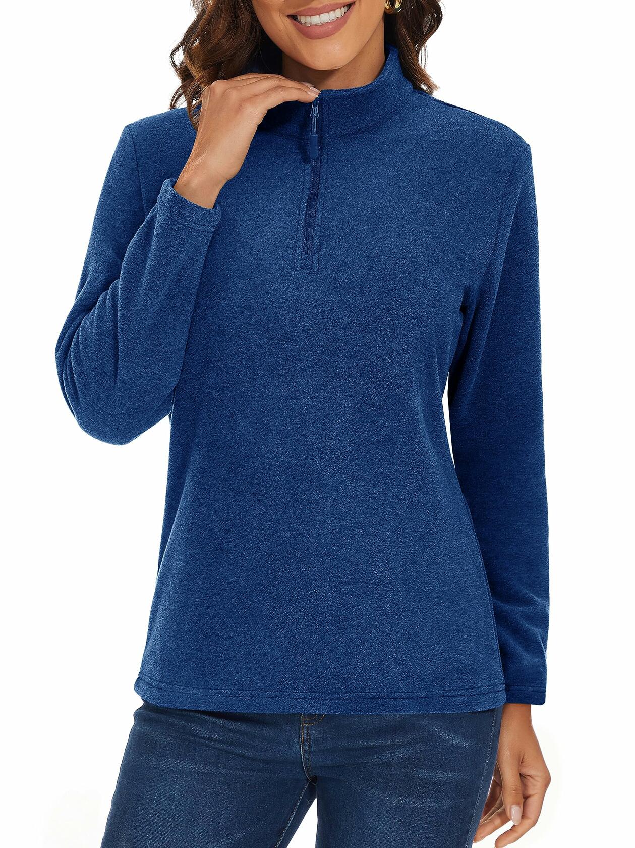 MAGCOMSEN Women's 1/4 Zip Fleece Pullover D Blue Size M Warm Comfort