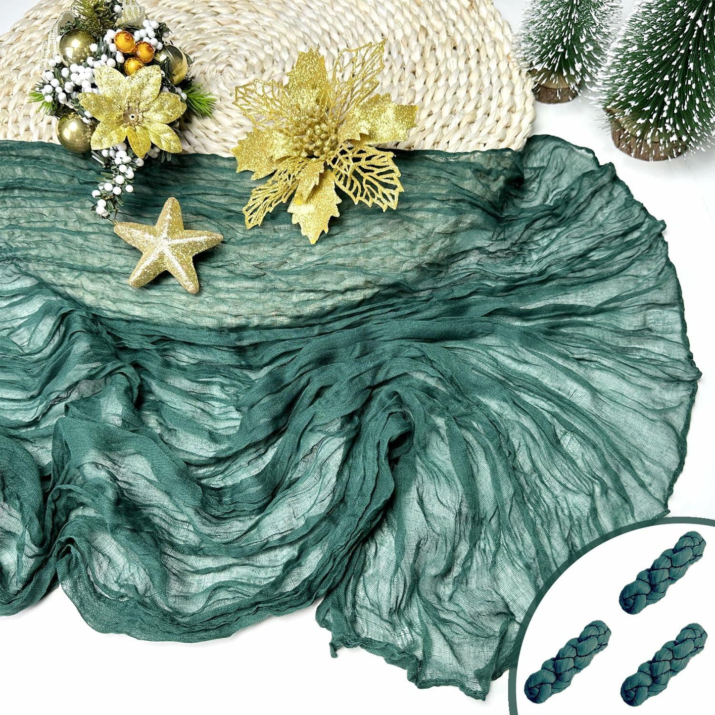 Booque Valley 3 Pack Green Cheesecloth Christmas Table Runner 35x120in Boho