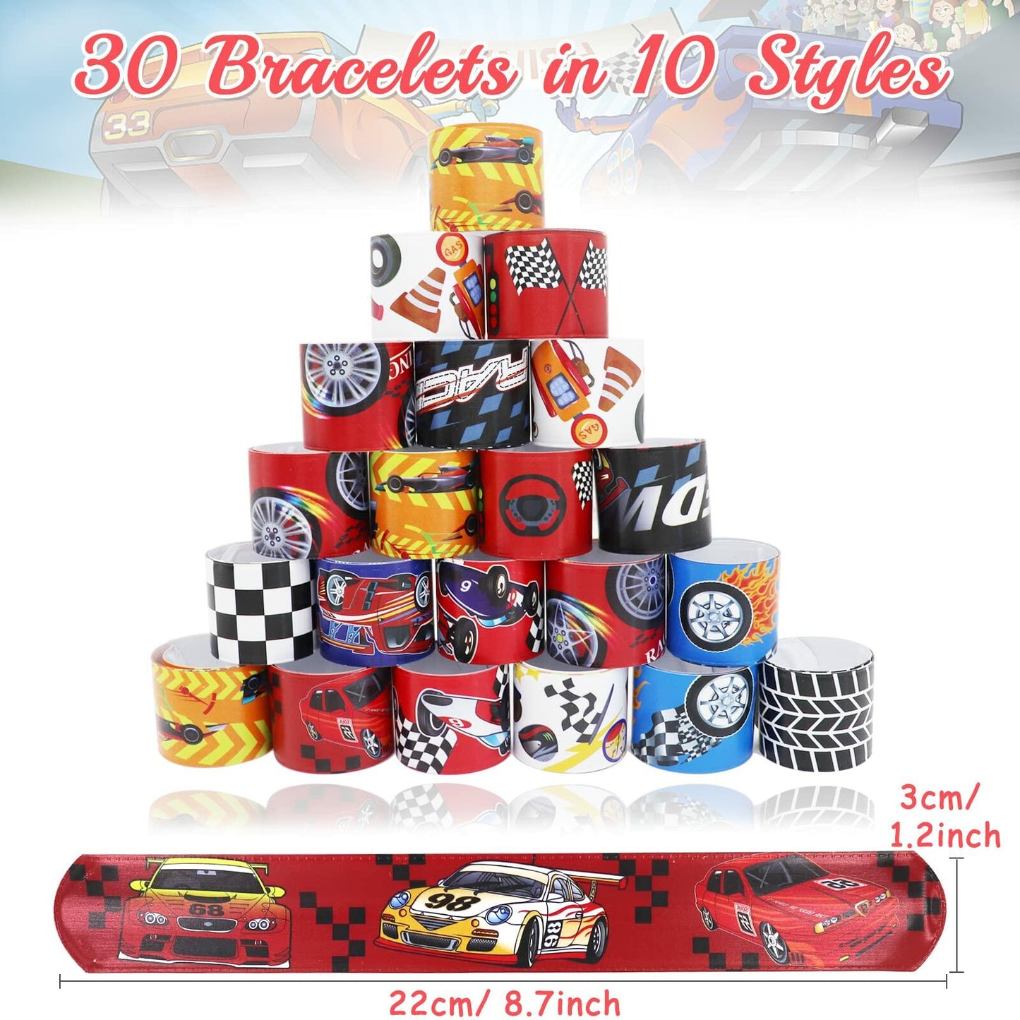 Acehome 48 PCS Kids Slap Bands Wristbands Bulk Vinyl Rolls Car