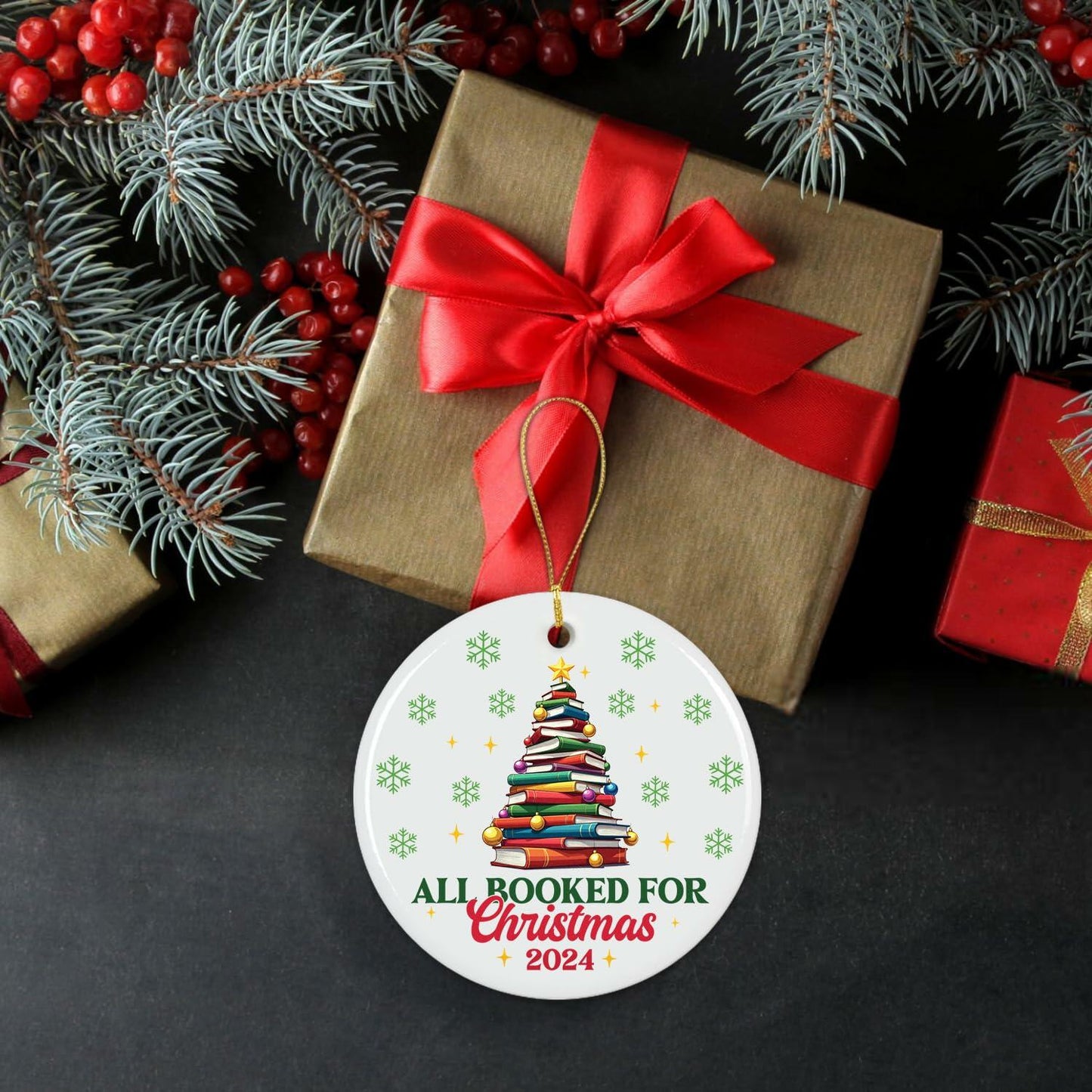NewEleven Ceramic Christmas Ornament Book Lovers Gift Bookshelf Decor