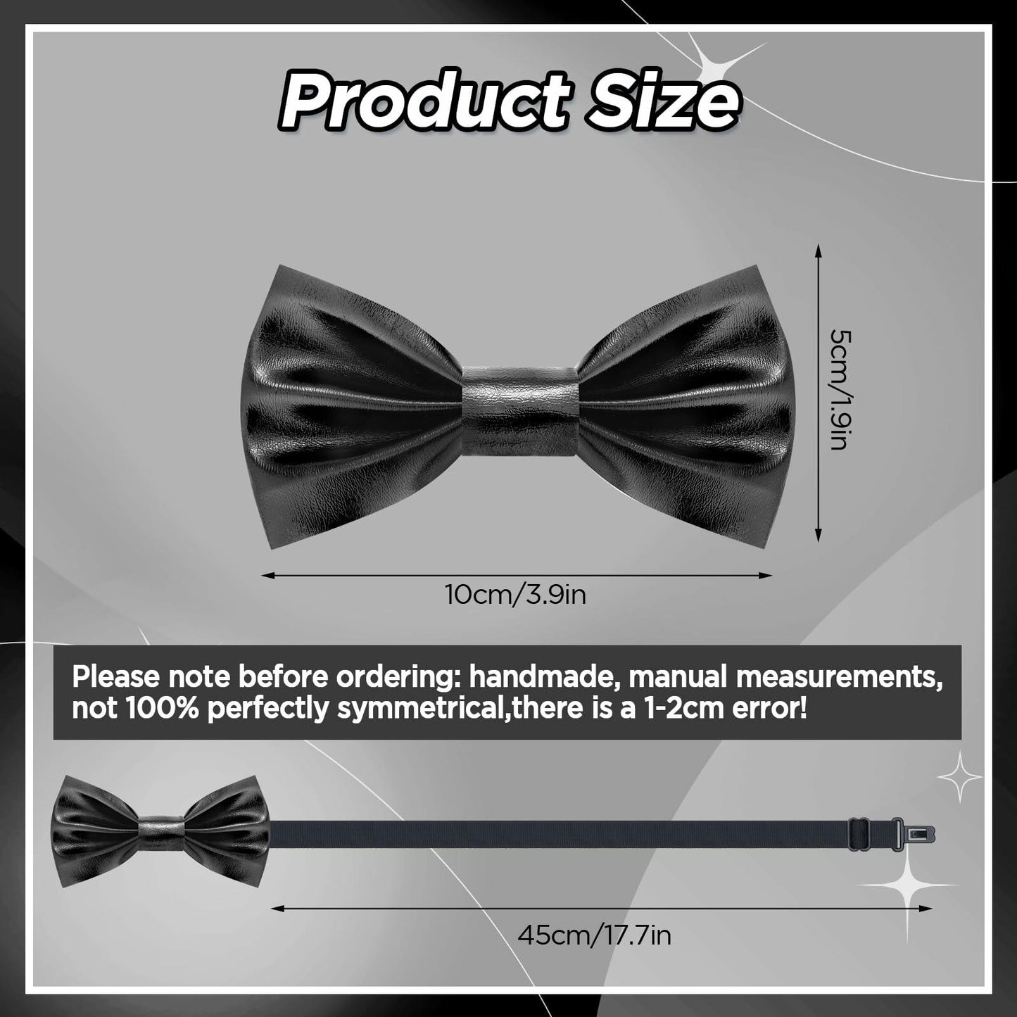 Neptniopllab Boys Metallic Leather Bow Tie Adjustable Black Size 4-12