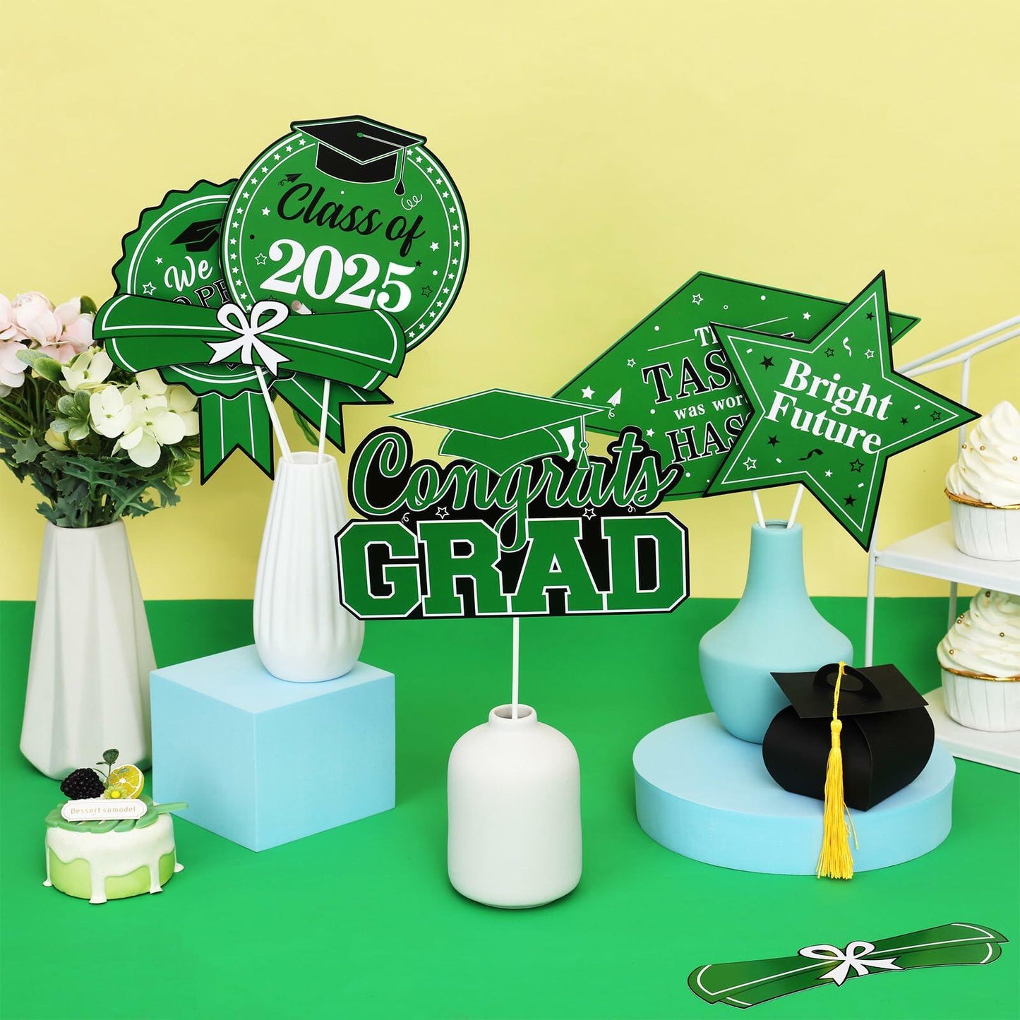 JOYMEMO Graduation Party Centerpiece Sticks 24pcs Teal Black 2025