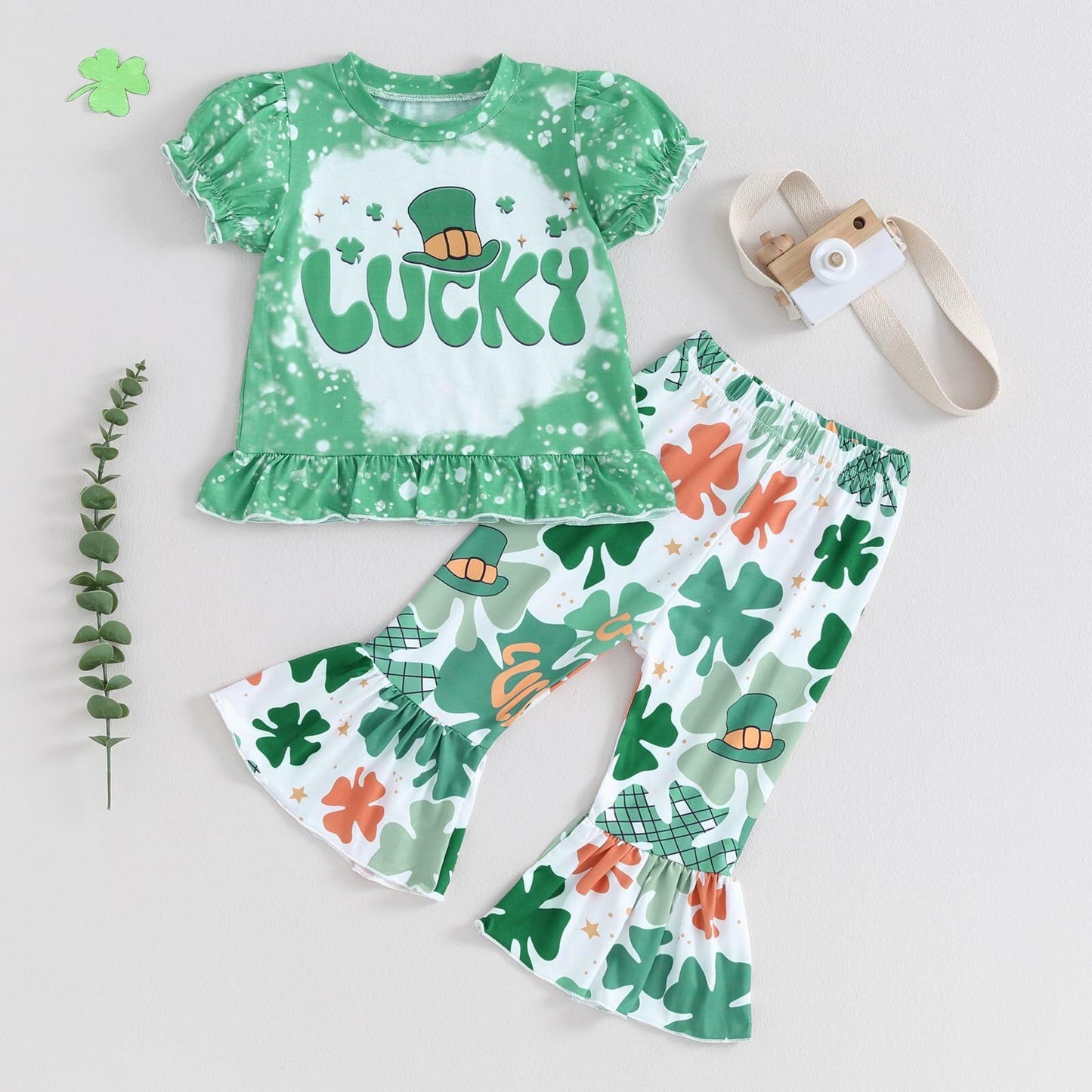 FYBITBO Toddler Baby Girl St Patricks Day Clover T Shirt Bell Bottoms 18-24M