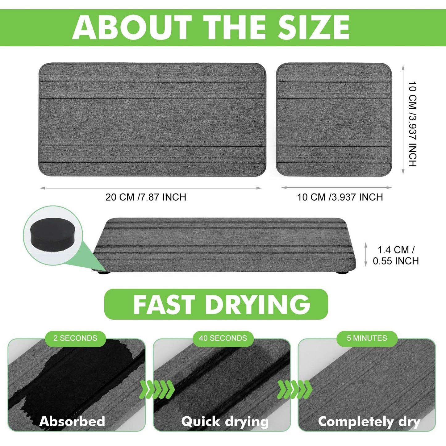 Vegoran 3PCS Grey Diatomite Stone Sink Tray 4x8in Water Absorbing Fast Dry