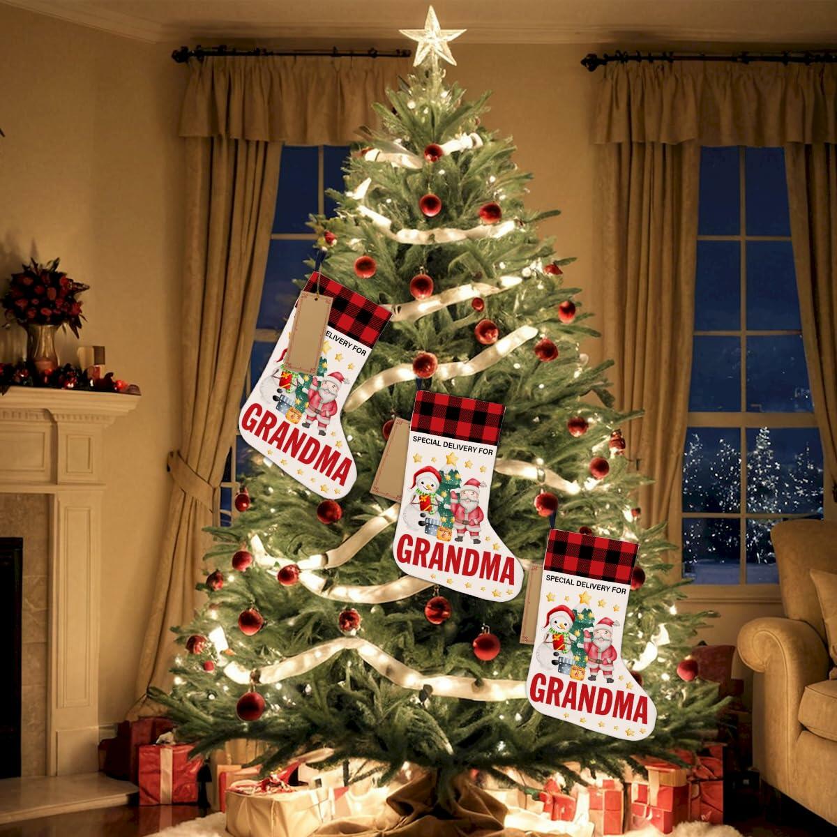 TSUYAWU Grandma Christmas Stocking Snowman Xmas Decoration 18x12 Inch