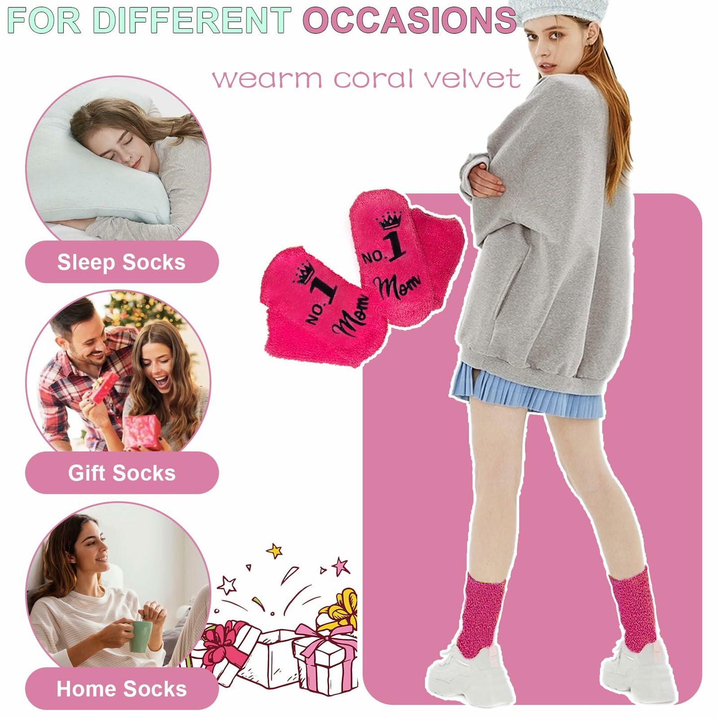 Ao Yee ZGL Mother's Day Gift Socks for Women Pink Size L